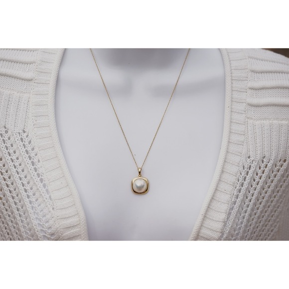 Vintage 14k Solid Yellow Gold Real Cultured Pearl Pendant - Necklace 13" 3.57g - Picture 7 of 7